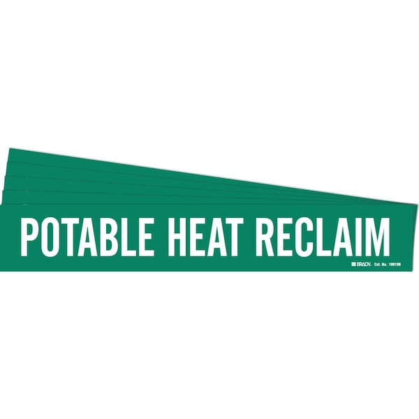 Brady POTABLE HEAT RECLAIM Pipe Marker Style 1HV White on Green 1 per Card, 5 PK 106139-PK - main